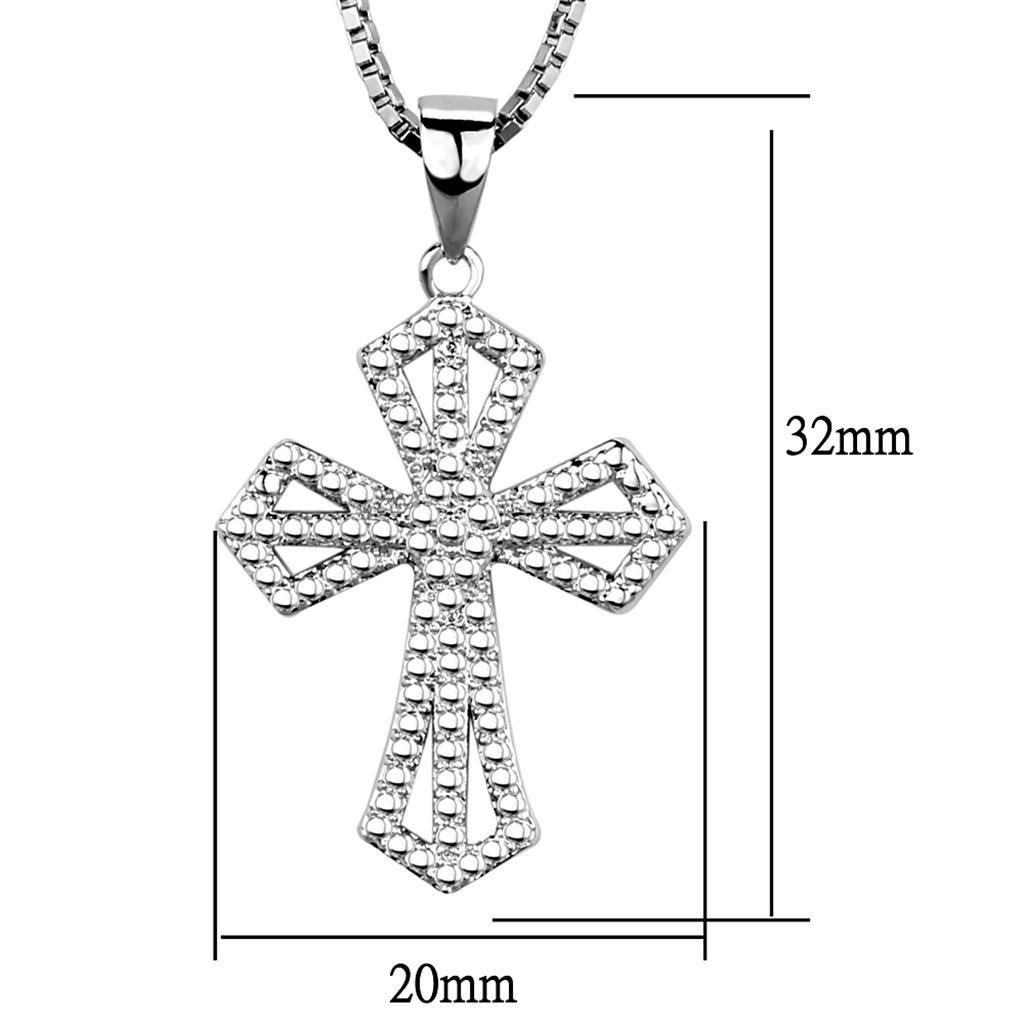 3W850 - Rhodium Brass Chain Pendant with AAA Grade CZ  in Clear-1