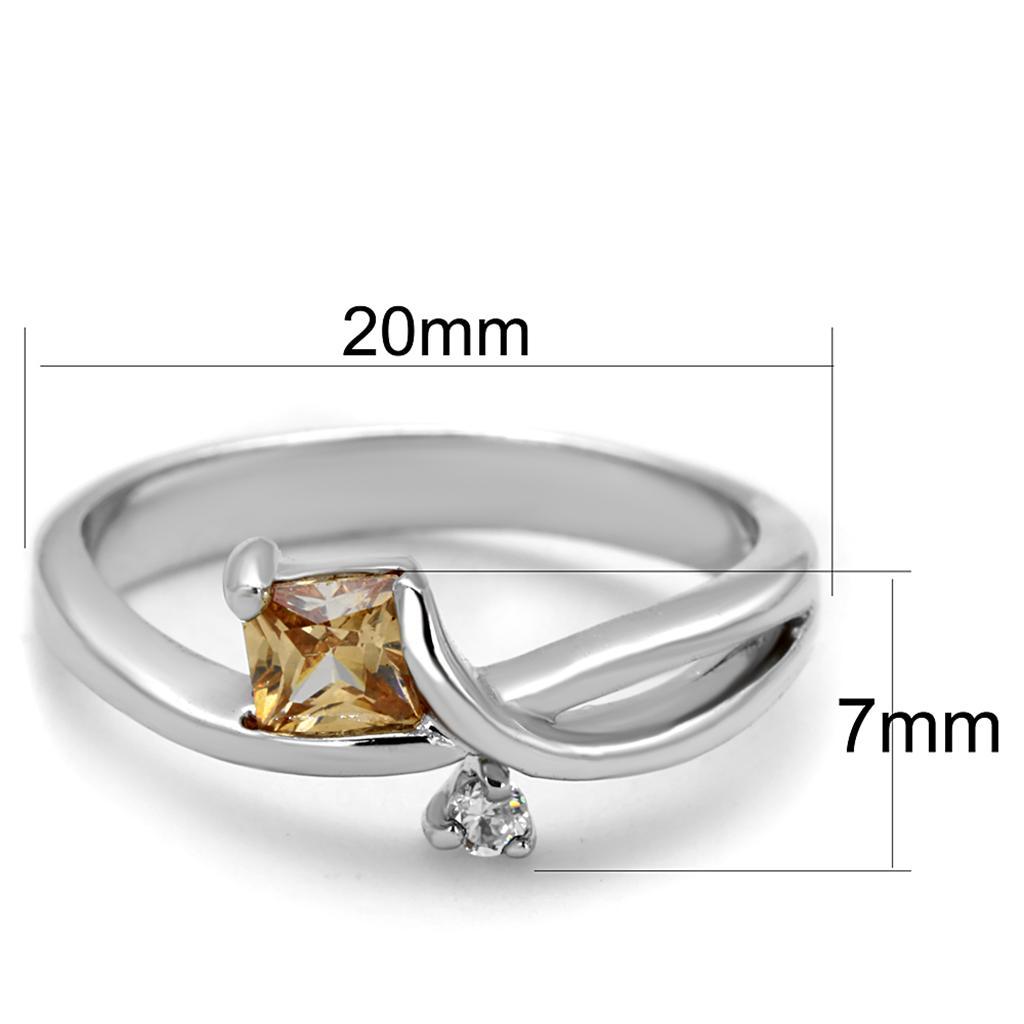 3W852 - Rhodium Brass Ring with AAA Grade CZ  in Champagne-1