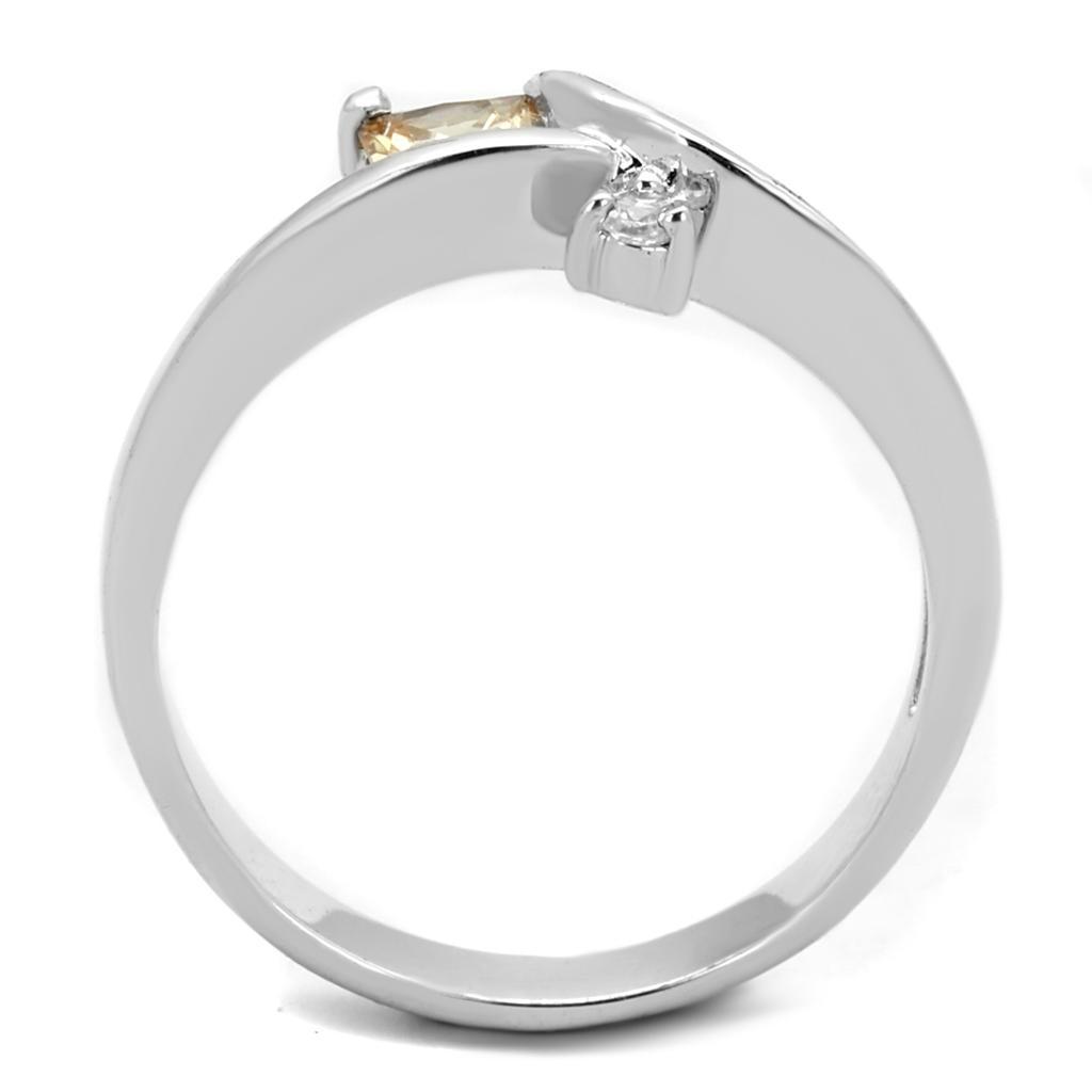 3W852 - Rhodium Brass Ring with AAA Grade CZ  in Champagne-2