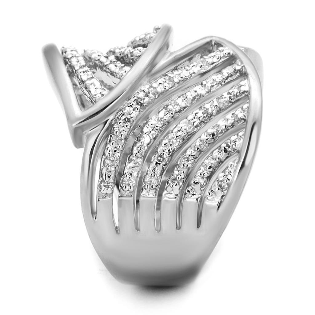 3W854 - Rhodium Brass Ring with AAA Grade CZ  in Clear-2