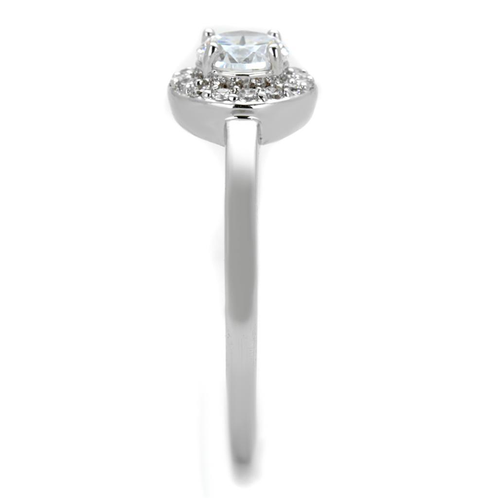 3W863 - Rhodium Brass Ring with AAA Grade CZ  in Clear-3