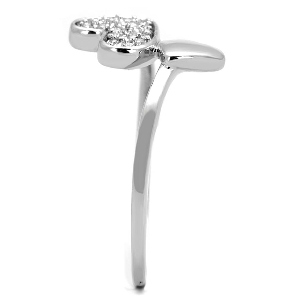 3W867 - Rhodium Brass Ring with AAA Grade CZ  in Clear-3