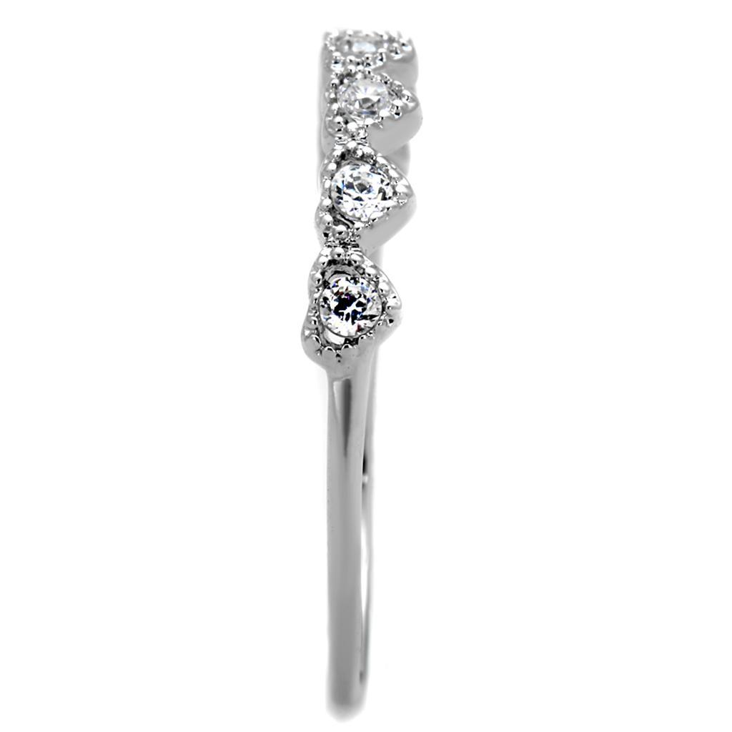 3W868 - Rhodium Brass Ring with AAA Grade CZ  in Clear-3