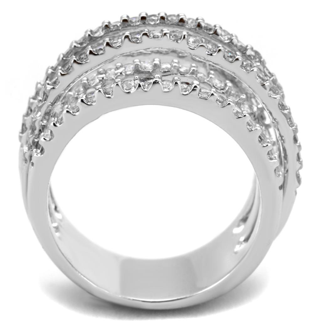 3W871 - Rhodium Brass Ring with AAA Grade CZ  in Clear-2