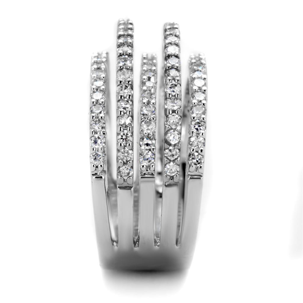 3W871 - Rhodium Brass Ring with AAA Grade CZ  in Clear-3