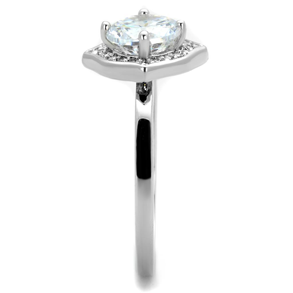3W877 - Rhodium Brass Ring with AAA Grade CZ  in Clear-3