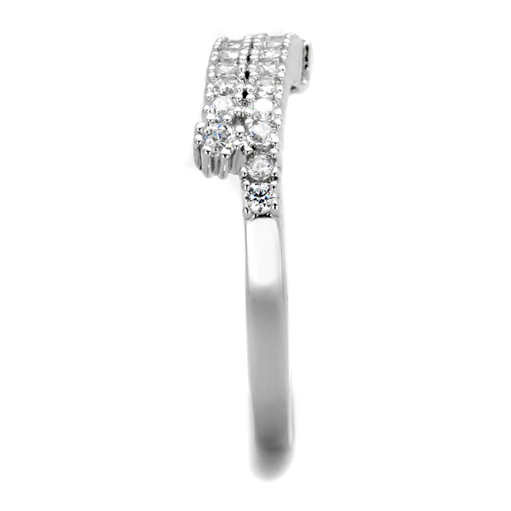 3W879 - Rhodium Brass Ring with AAA Grade CZ  in Clear-3