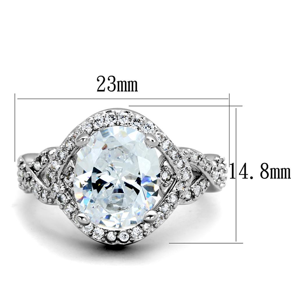 3W880 - Rhodium Brass Ring with AAA Grade CZ  in Clear-1