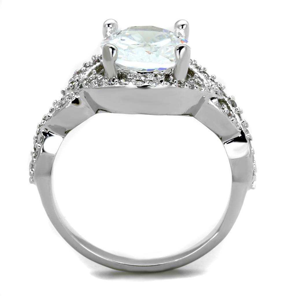 3W880 - Rhodium Brass Ring with AAA Grade CZ  in Clear-2
