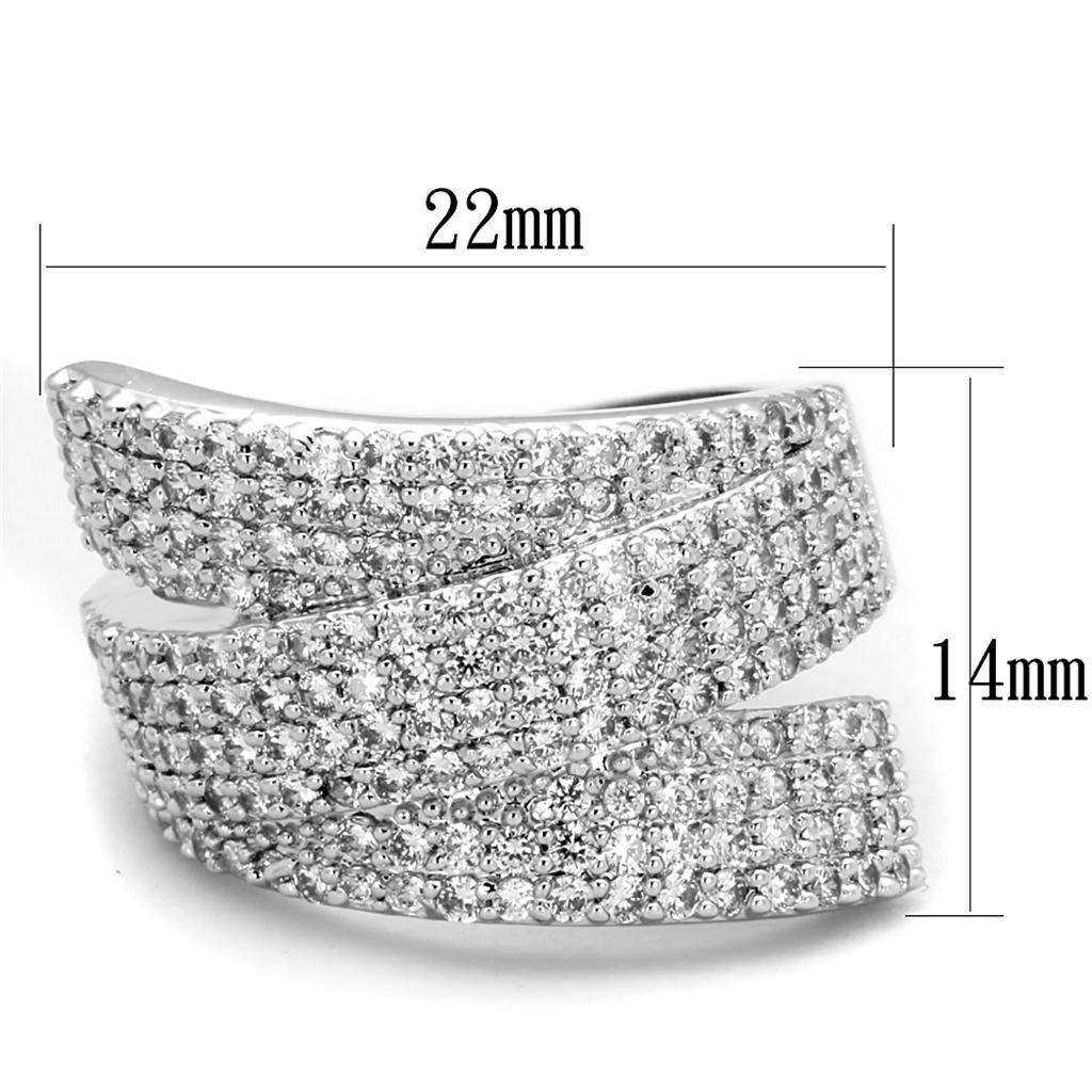 3W883 - Rhodium Brass Ring with AAA Grade CZ  in Clear-1