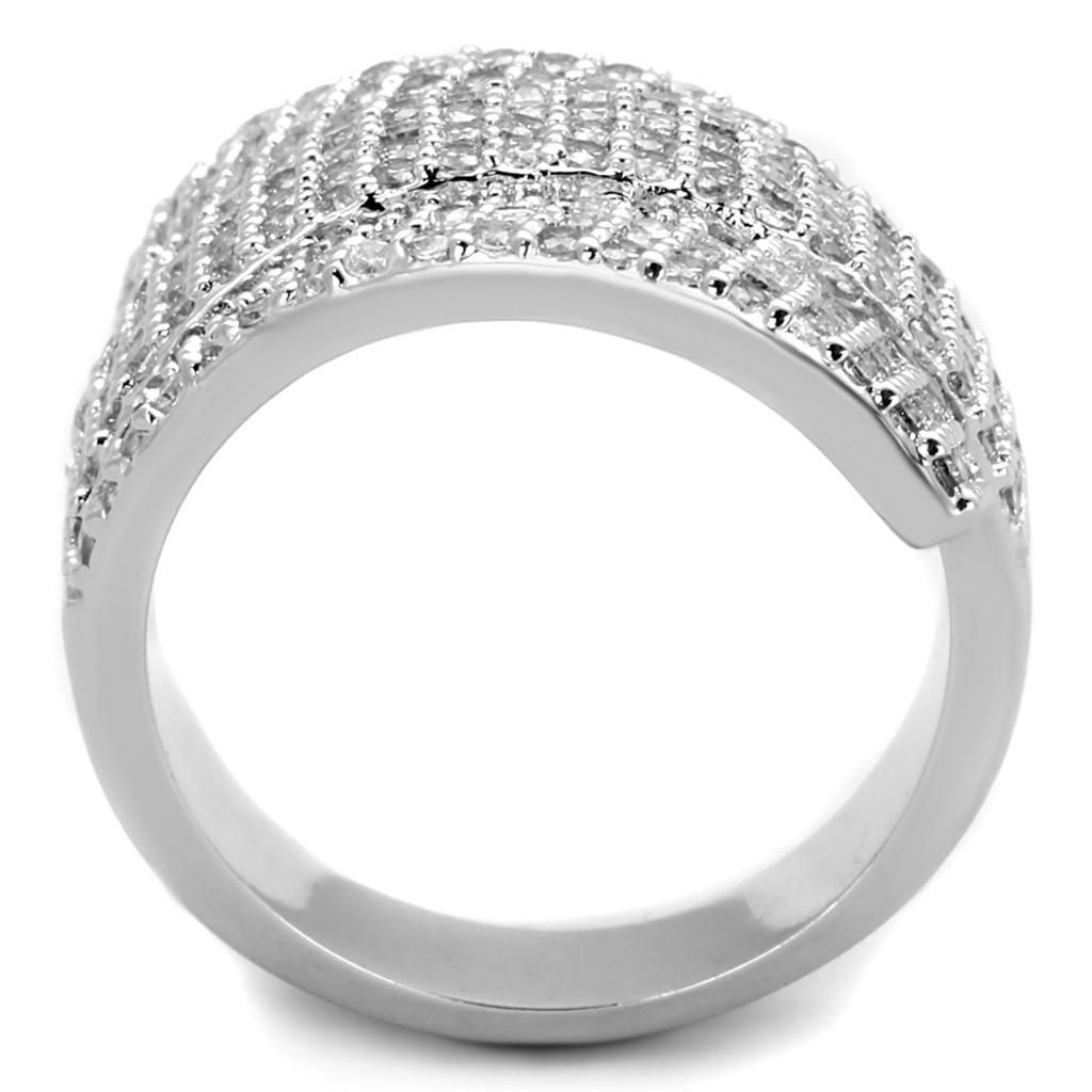 3W883 - Rhodium Brass Ring with AAA Grade CZ  in Clear-2