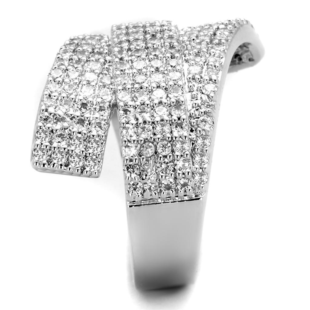 3W883 - Rhodium Brass Ring with AAA Grade CZ  in Clear-3