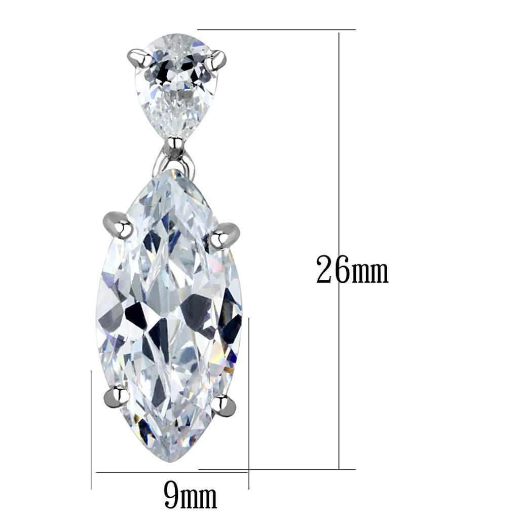 3W889 - Rhodium Brass Earrings with AAA Grade CZ  in Clear-1