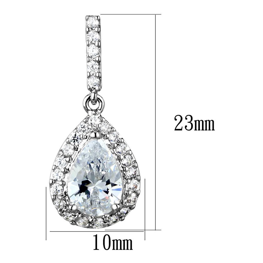 3W903 - Rhodium Brass Earrings with AAA Grade CZ  in Clear-1