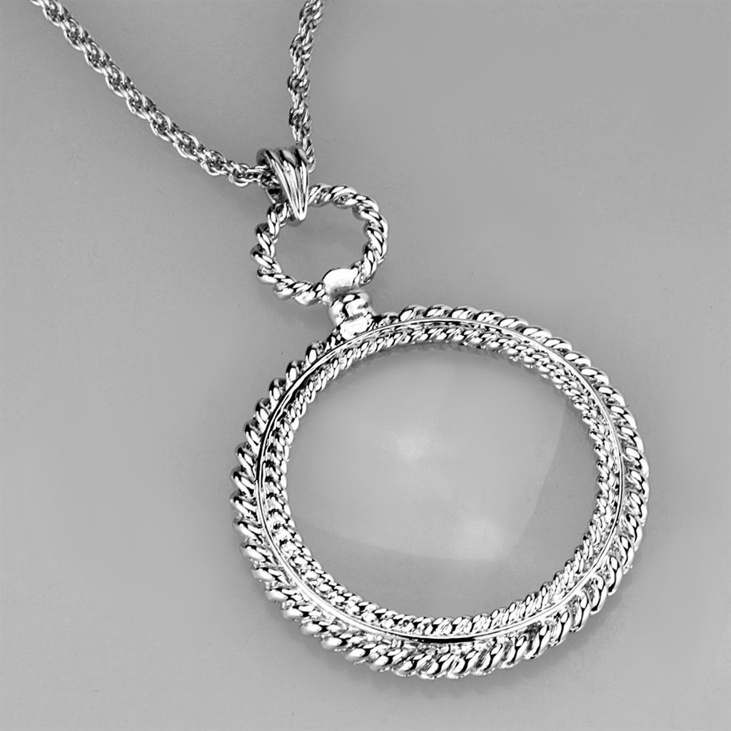 3W909 - Rhodium Brass Magnifier pendant with Synthetic Synthetic Glass in Clear-2