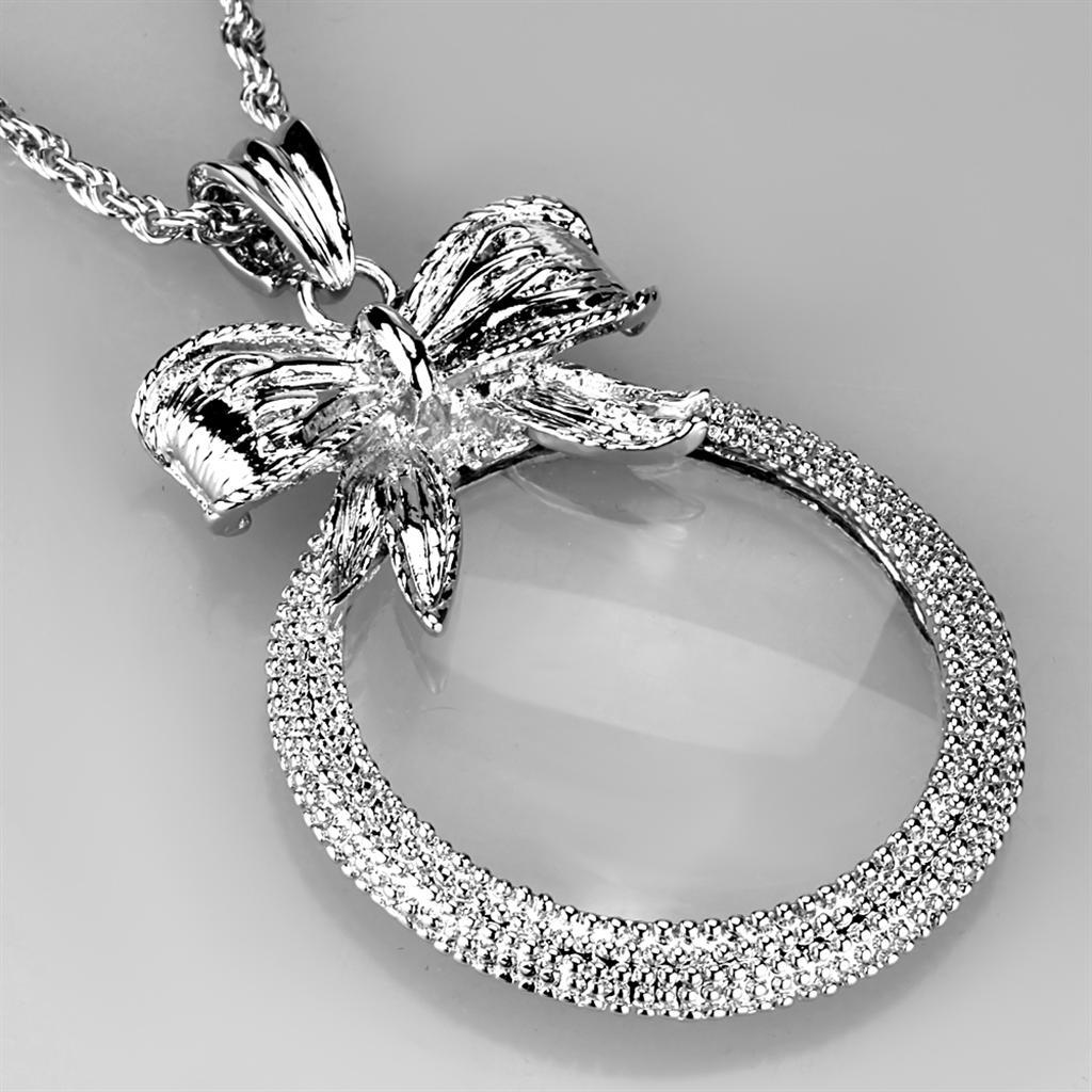 3W911 - Rhodium Brass Magnifier pendant with Synthetic Synthetic Glass in Clear-2