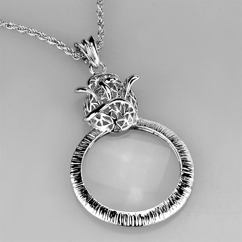 3W913 - Rhodium Brass Magnifier pendant with Synthetic Synthetic Glass in Clear-2