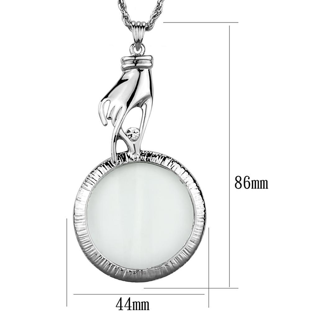 3W914 - Rhodium Brass Magnifier pendant with Top Grade Crystal  in Clear-1