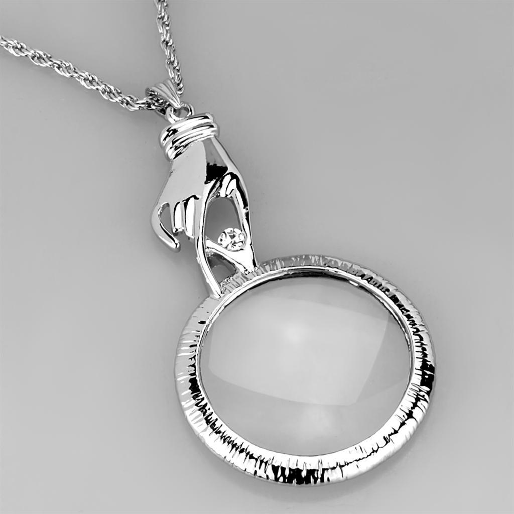 3W914 - Rhodium Brass Magnifier pendant with Top Grade Crystal  in Clear-2