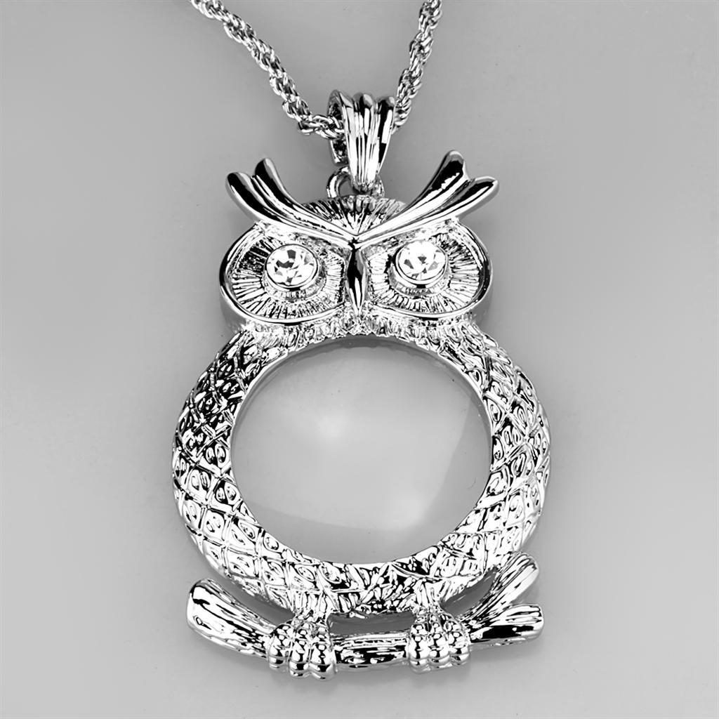 3W919 - Rhodium Brass Magnifier pendant with Top Grade Crystal  in Clear-2