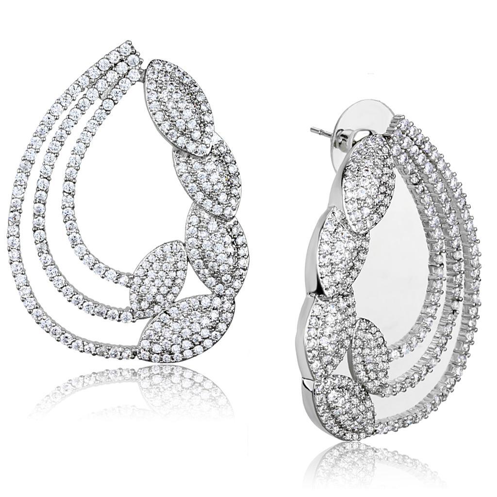 3W922 - Rhodium Brass Jewelry Sets with AAA Grade CZ  in Clear-1