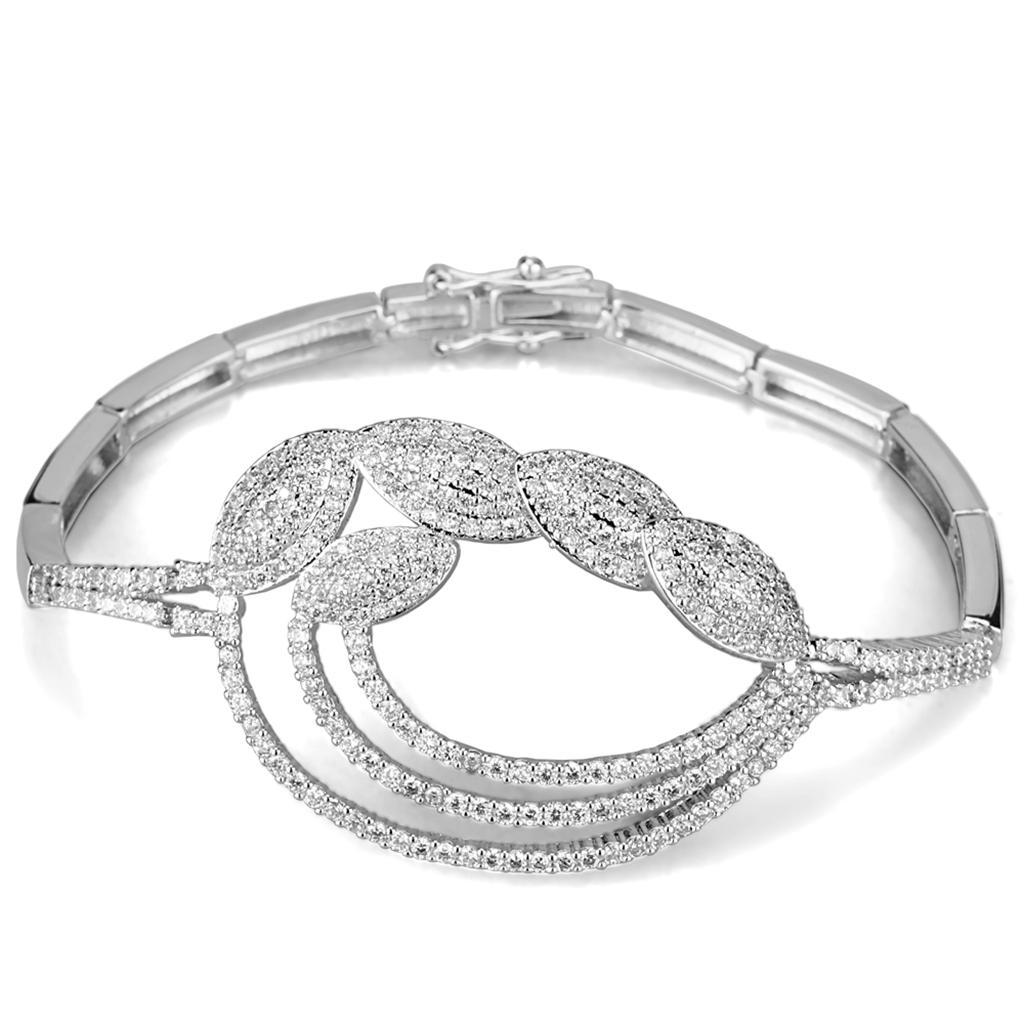 3W922 - Rhodium Brass Jewelry Sets with AAA Grade CZ  in Clear-2
