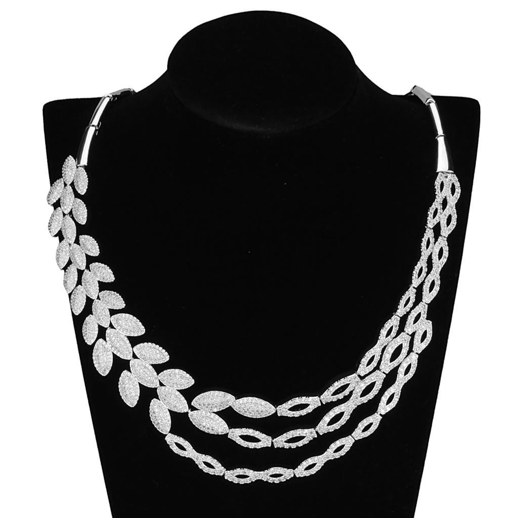 3W922 - Rhodium Brass Jewelry Sets with AAA Grade CZ  in Clear-3