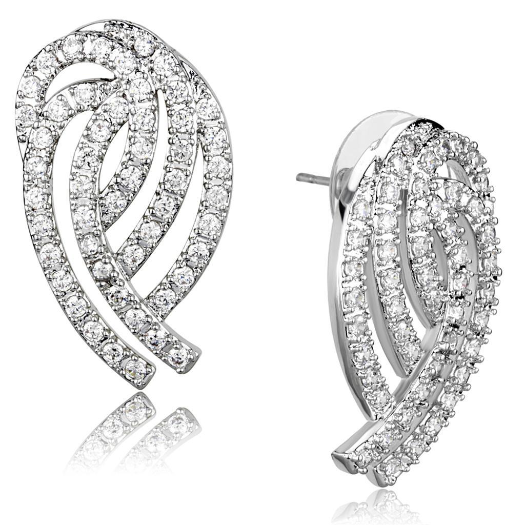 3W923 - Rhodium Brass Jewelry Sets with AAA Grade CZ  in Clear-1