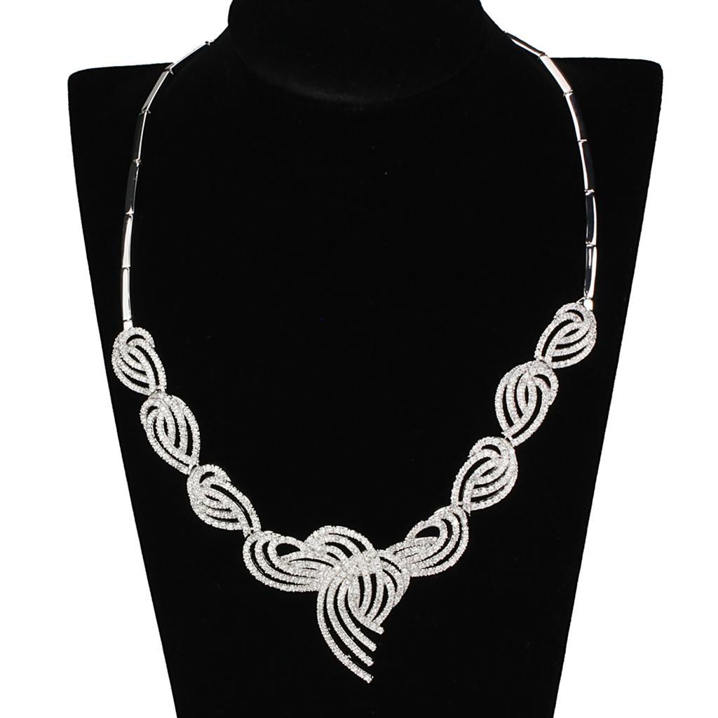 3W923 - Rhodium Brass Jewelry Sets with AAA Grade CZ  in Clear-3
