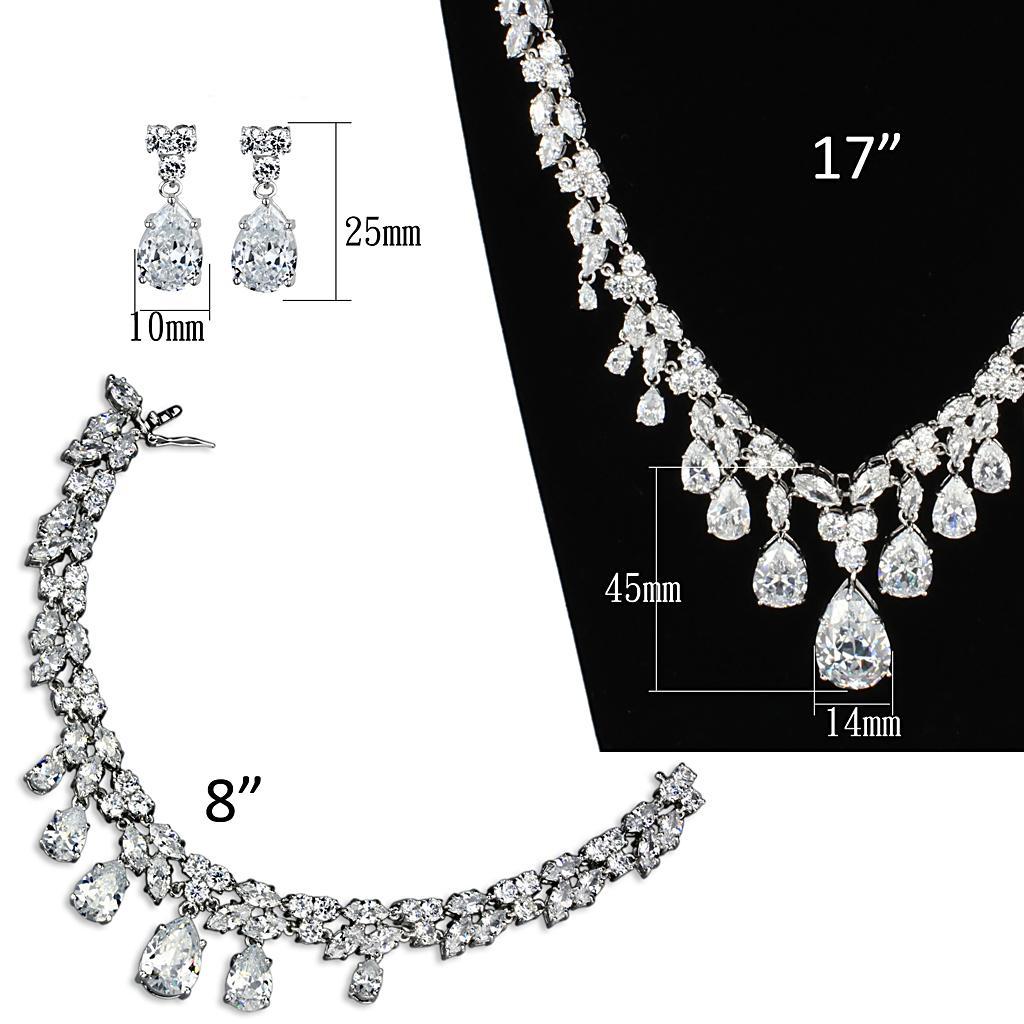 3W925 - Rhodium Brass Jewelry Sets with AAA Grade CZ  in Clear-4
