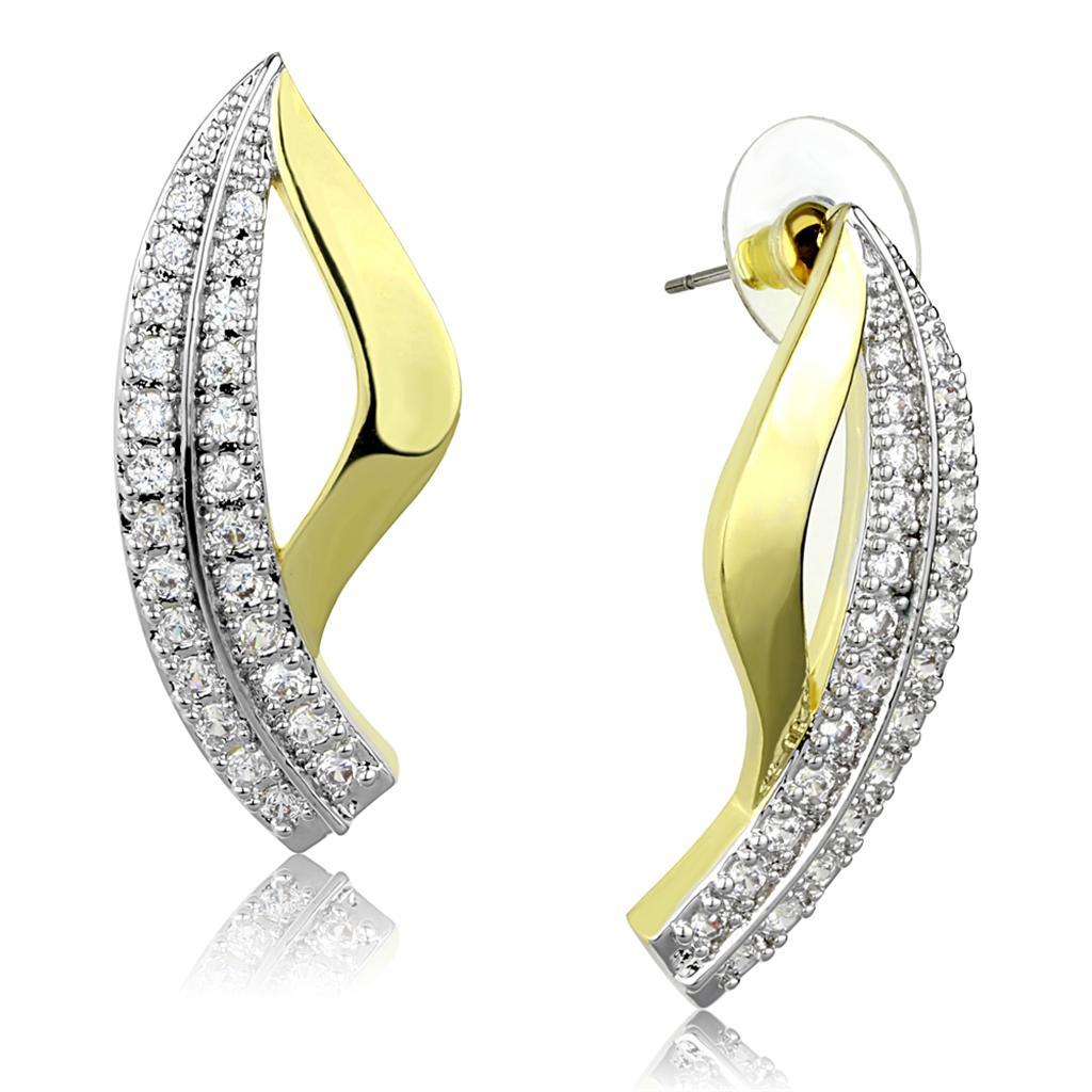 3W942 - Gold+Rhodium Brass Jewelry Sets with AAA Grade CZ  in Clear-1