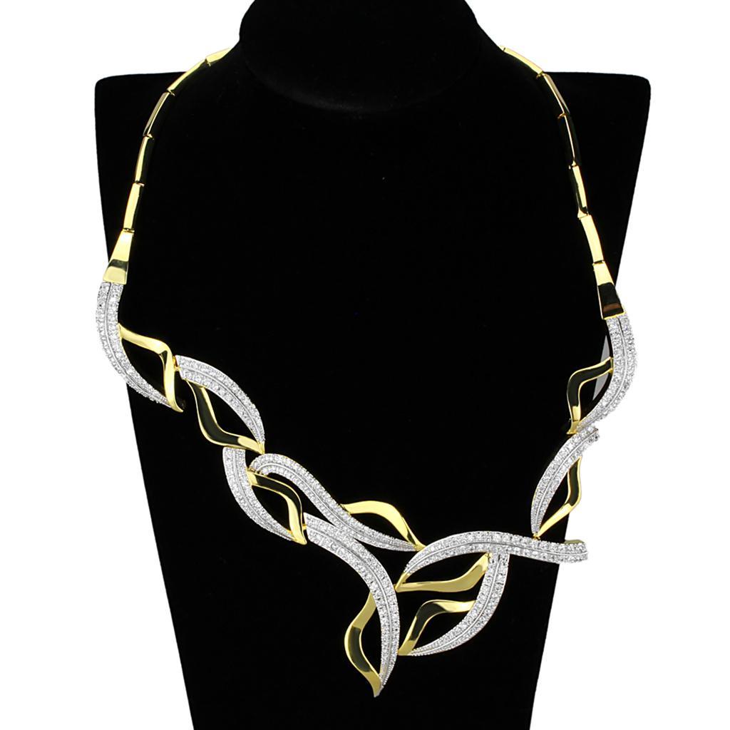 3W942 - Gold+Rhodium Brass Jewelry Sets with AAA Grade CZ  in Clear-3