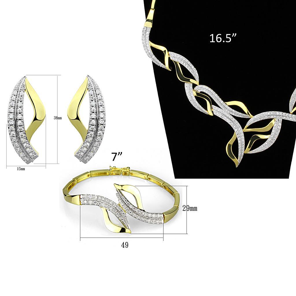 3W942 - Gold+Rhodium Brass Jewelry Sets with AAA Grade CZ  in Clear-4