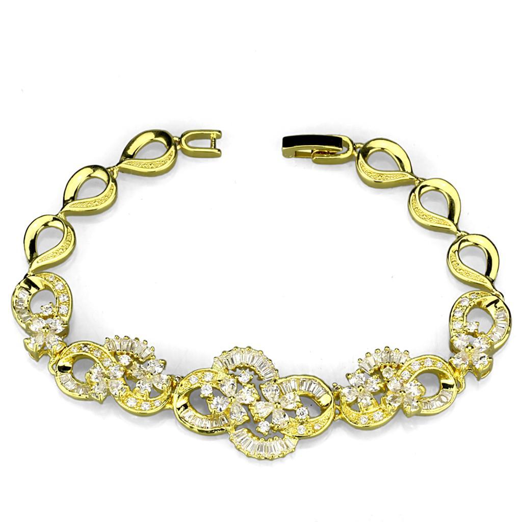 3W945 - Gold Brass Jewelry Sets with AAA Grade CZ  in Clear-2