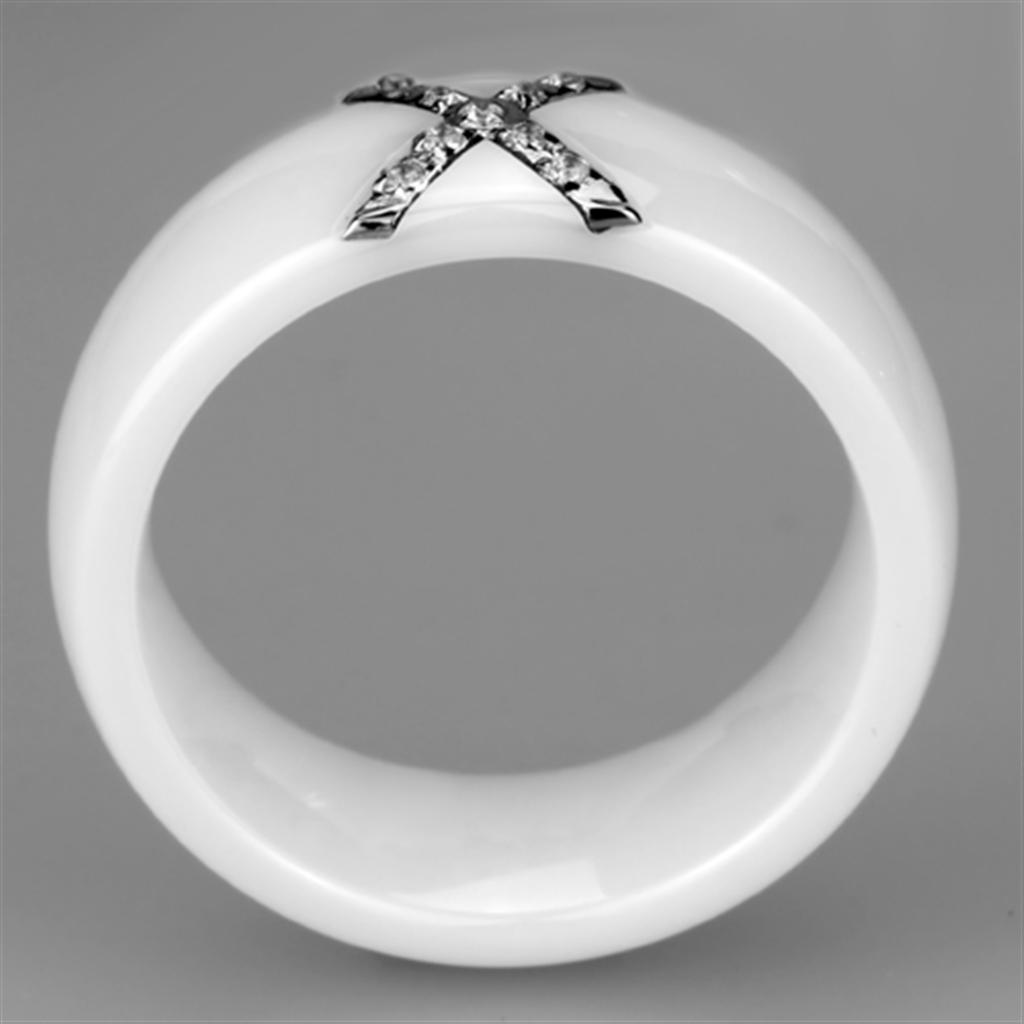 3W948 - High polished (no plating) Stainless Steel Ring with Ceramic  in White-2