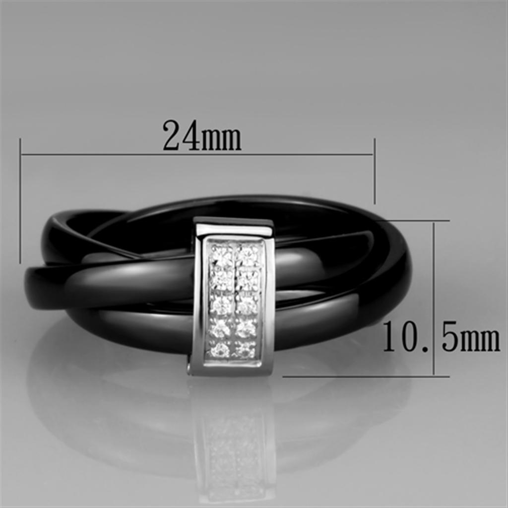 3W950 - High polished (no plating) Stainless Steel Ring with Ceramic  in Jet-1