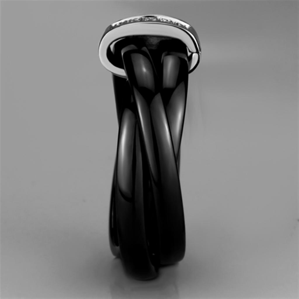 3W950 - High polished (no plating) Stainless Steel Ring with Ceramic  in Jet-3