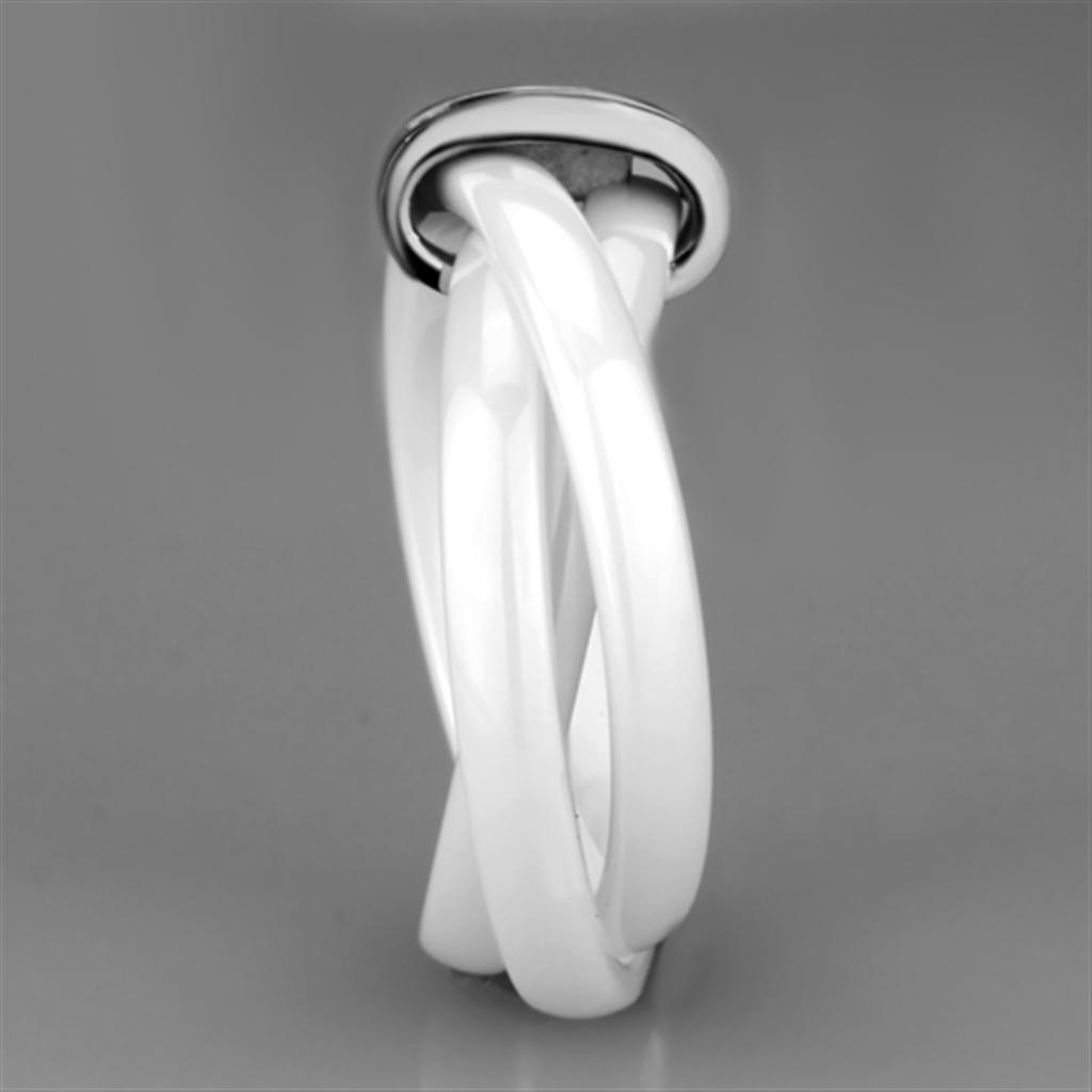 3W951 - High polished (no plating) Stainless Steel Ring with Ceramic  in White-3