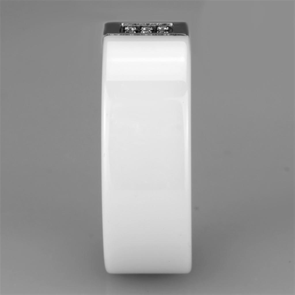 3W952 - High polished (no plating) Stainless Steel Ring with Ceramic  in White-3