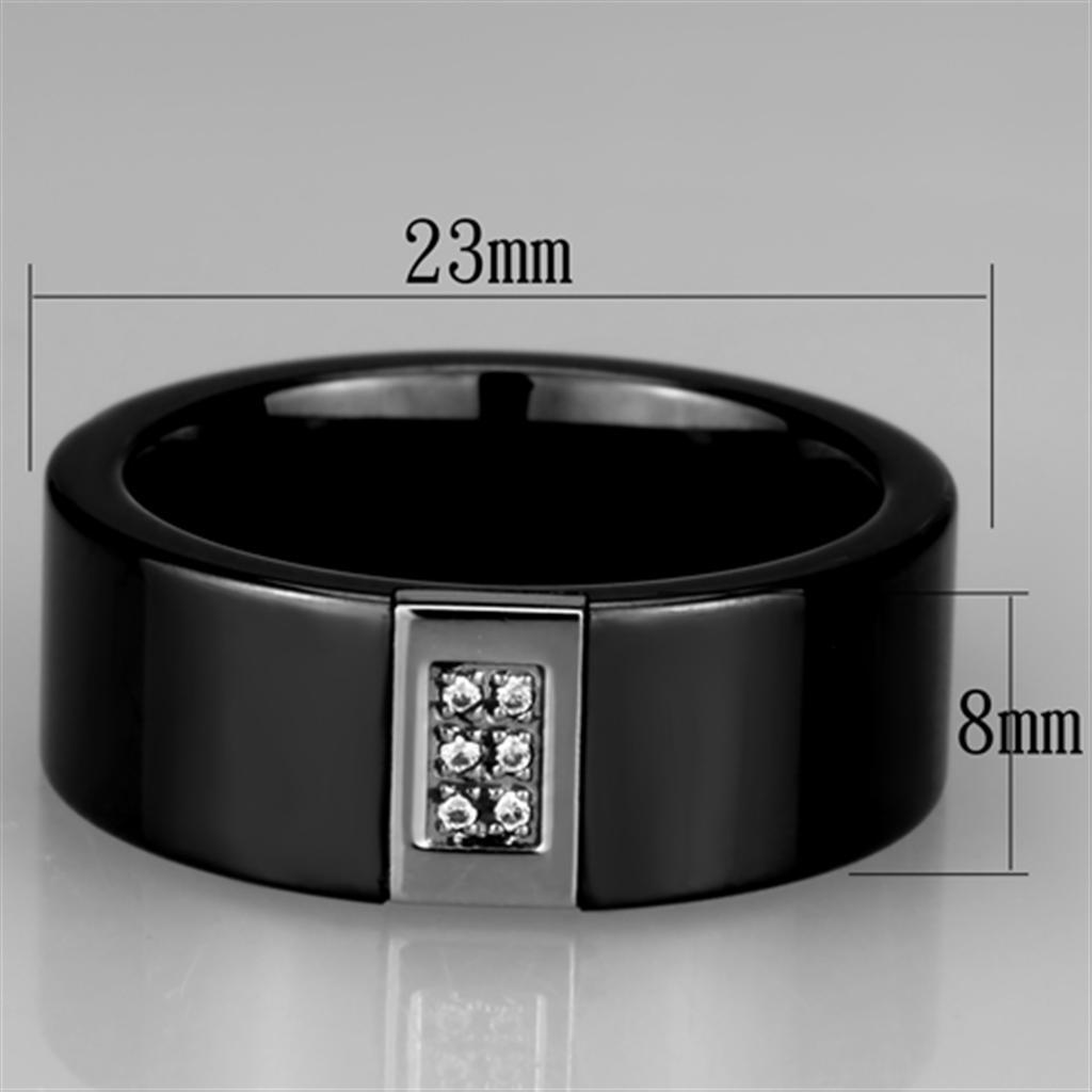 3W953 - High polished (no plating) Stainless Steel Ring with Ceramic  in Jet-1