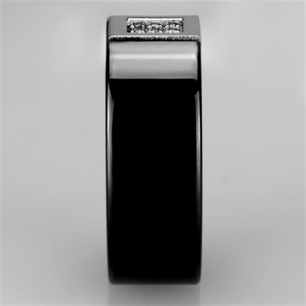 3W953 - High polished (no plating) Stainless Steel Ring with Ceramic  in Jet-3