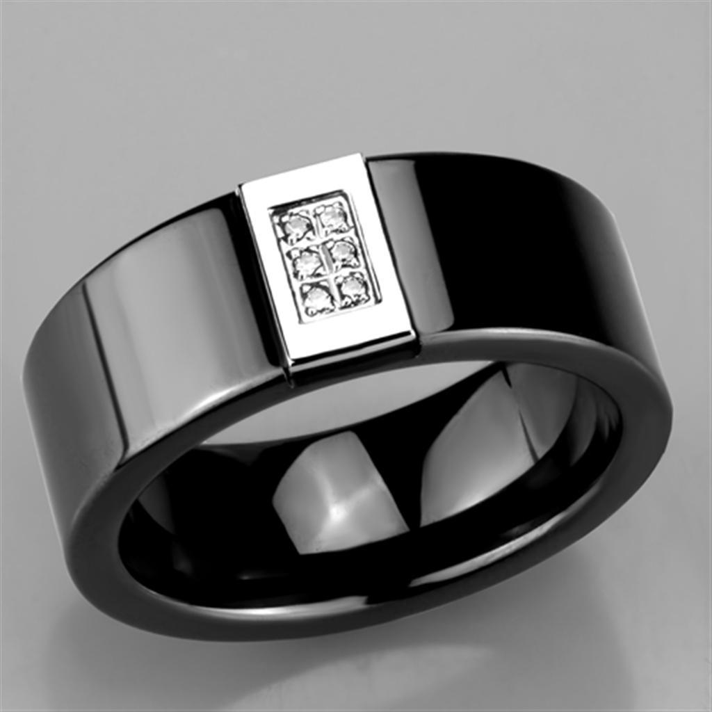 3W953 - High polished (no plating) Stainless Steel Ring with Ceramic  in Jet-4
