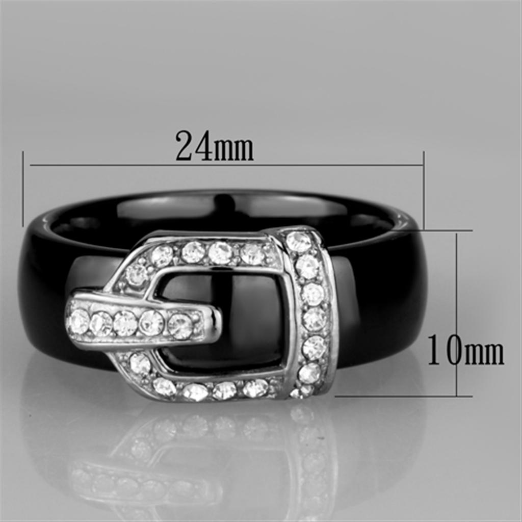 3W954 - High polished (no plating) Stainless Steel Ring with Ceramic  in Jet-1