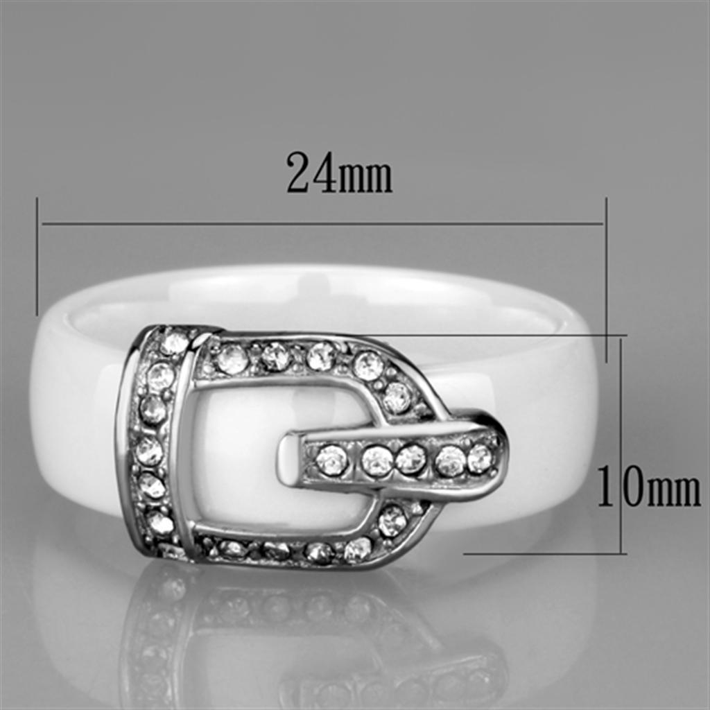 3W955 - High polished (no plating) Stainless Steel Ring with Ceramic  in White-1