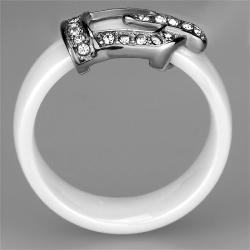3W955 - High polished (no plating) Stainless Steel Ring with Ceramic  in White-2