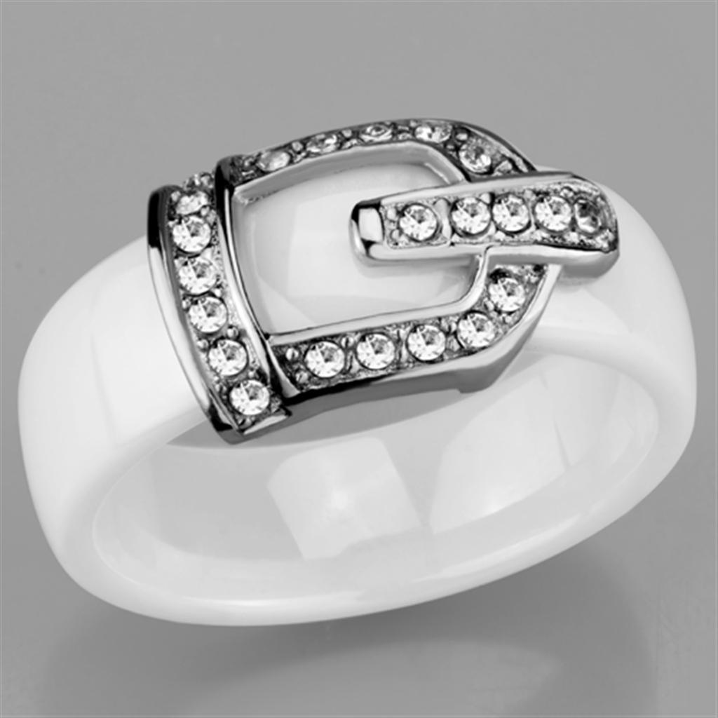 3W955 - High polished (no plating) Stainless Steel Ring with Ceramic  in White-4