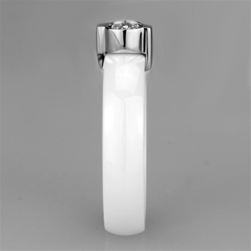 3W958 - High polished (no plating) Stainless Steel Ring with Ceramic  in White-3