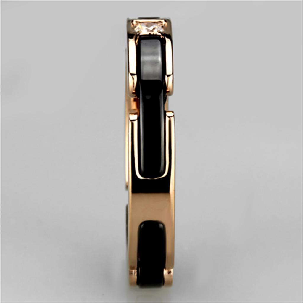 3W960 - IP Rose Gold(Ion Plating) Stainless Steel Ring with Ceramic  in Jet-3
