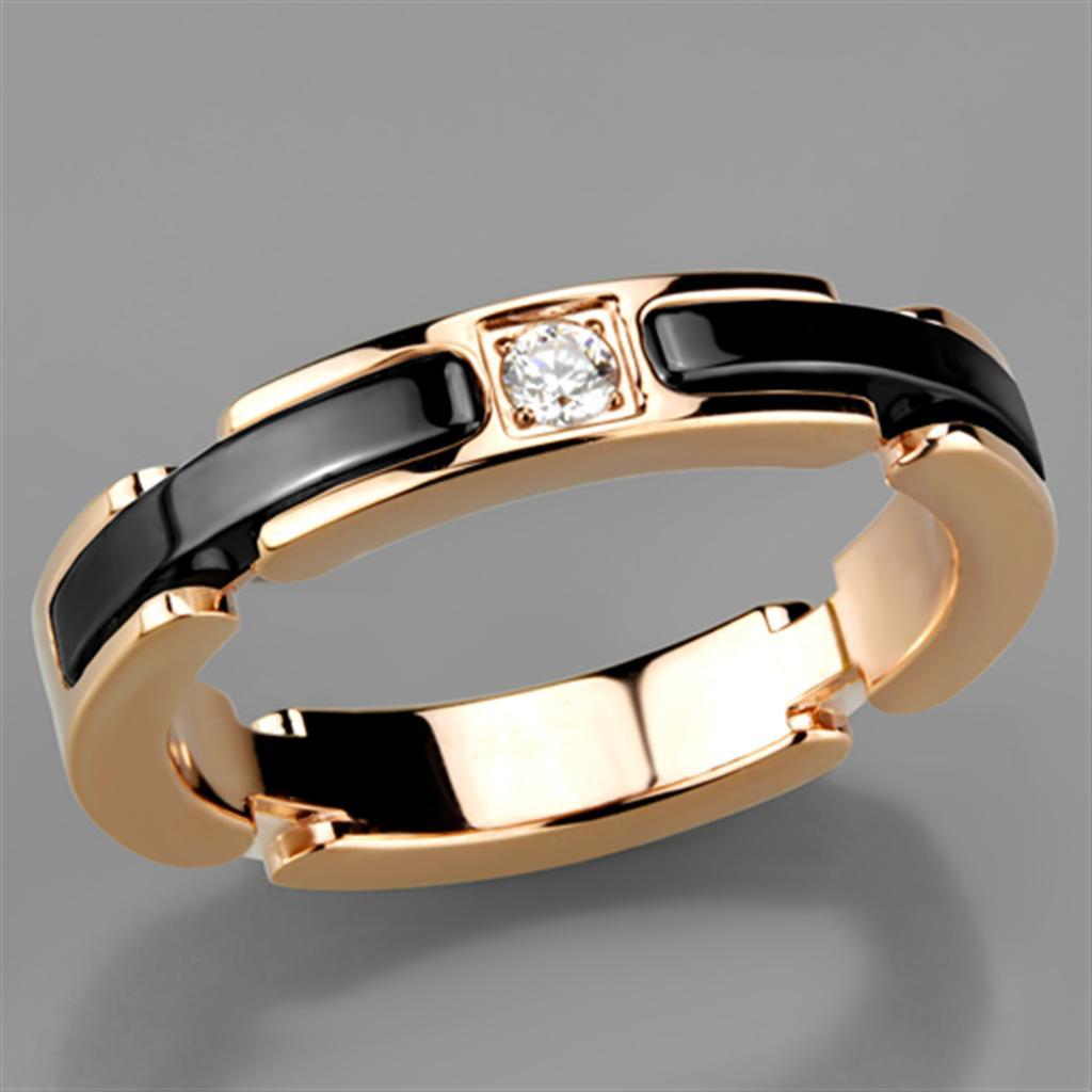 3W960 - IP Rose Gold(Ion Plating) Stainless Steel Ring with Ceramic  in Jet-4