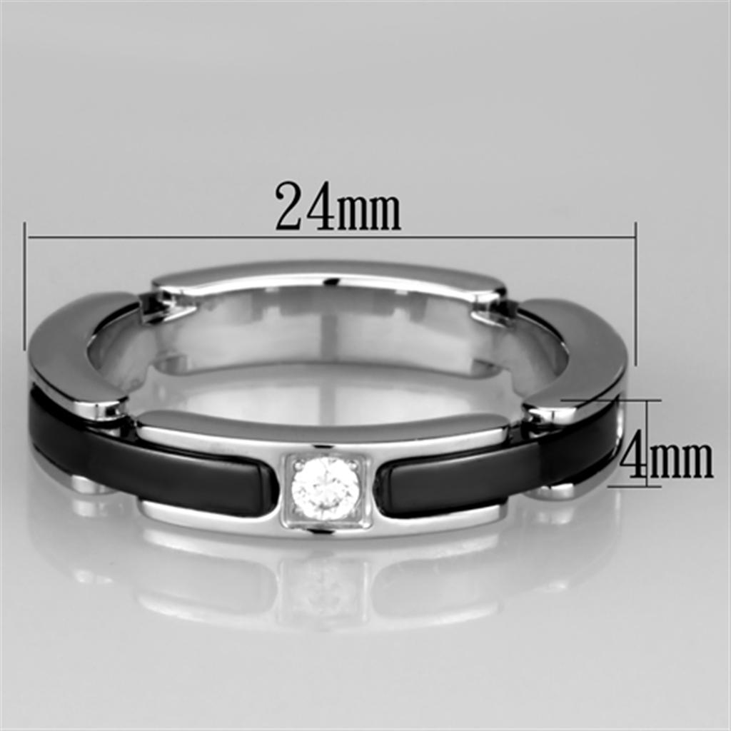 3W962 - High polished (no plating) Stainless Steel Ring with Ceramic  in Jet-1